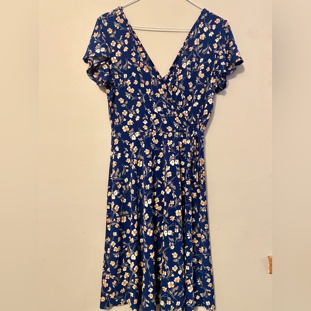 Kaileigh wrap style, blue, floral print dress